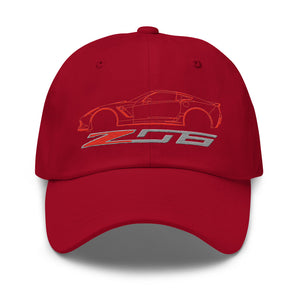 Red C7 Corvette Z06 Dad hat for 7th Gen Vette Drivers Owners Custom Car Show Baseball Cap