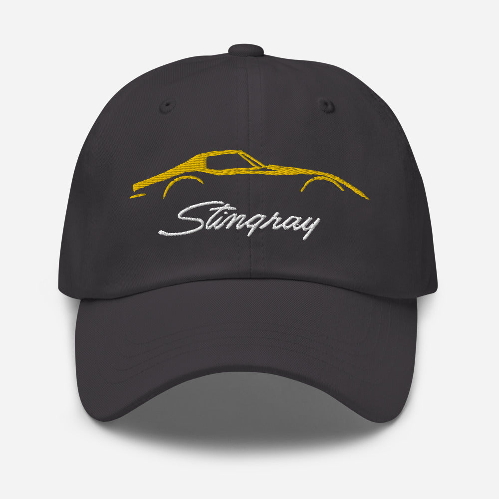 C3 Corvette Sports Car Stingray Yellow Outline Silhouette 3rd Gen Vette Drivers Embroidered Dad hat for Classic Chevy Owners