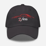 First Gen 1967 1968 1969 Chevy Camaro Z28 Red Outline Silhouette Embroidered Dad hat for Classic Car Owners