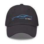 2024 Corvette C8 dad hat for Vette Drivers Rapid Blue Minimalist Silhouette Custom Cap