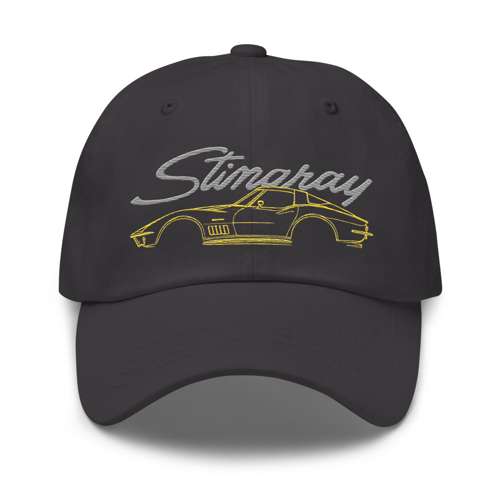 1969 Corvette C3 Stingray dad hat for Chevy Classic Car Drivers Yellow 69 Vette Line Art Cap