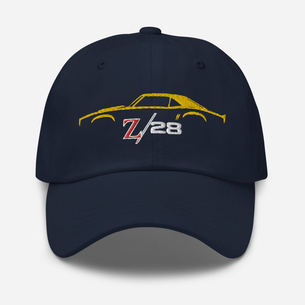 First Gen 1967 1968 1969 Chevy Camaro Z28 Yellow Outline Silhouette embroidered cap for Classic Car Owners Dad hat