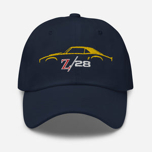 First Gen 1967 1968 1969 Chevy Camaro Z28 Yellow Outline Silhouette embroidered cap for Classic Car Owners Dad hat