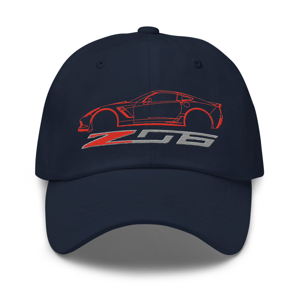 Red C7 Corvette Z06 Dad hat for 7th Gen Vette Drivers Owners Custom Car Show Baseball Cap