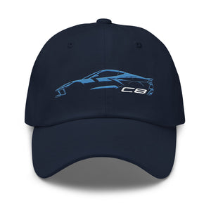 2024 Corvette C8 dad hat for Vette Drivers Rapid Blue Minimalist Silhouette Custom Cap