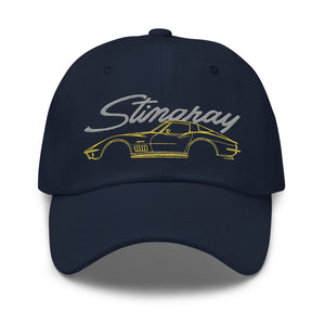 1969 Corvette C3 Stingray dad hat for Chevy Classic Car Drivers Yellow 69 Vette Line Art Cap