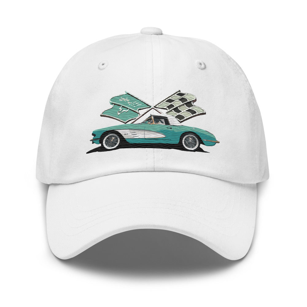 Corvette C1 Aqua Antique Classic Car owner gift Dad hat