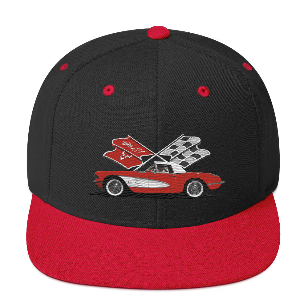 Red Corvette C1 Antique Classic Car owner gift Snapback Hat adjustable snap back