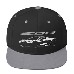 2023 2024 Corvette C8 Z06 Arctic White Next Gen Silhouette Snapback Hat adjustable snap back