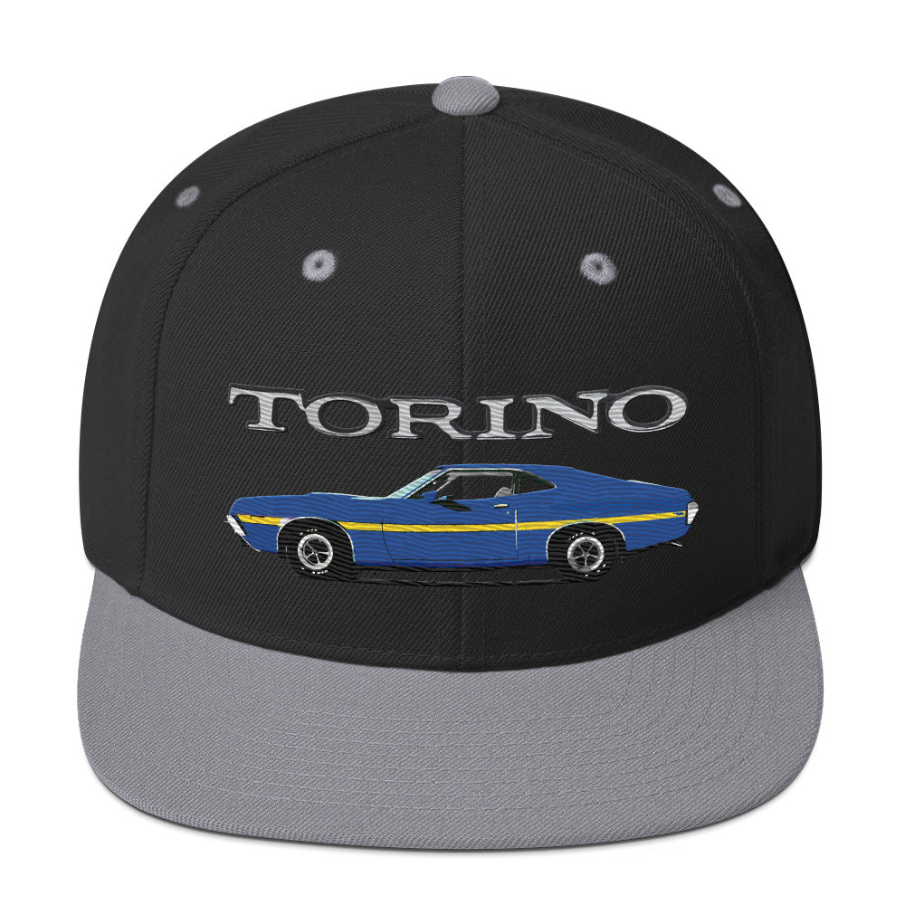 1972 Gran Torino Blue Muscle Car Owner Snapback Hat adjustable snap back