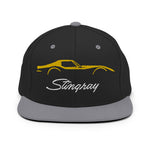 C3 Corvette Sports Car Stingray Yellow Outline Silhouette 3rd Gen Vette Drivers Embroidered Snapback Hat for Classic Chevy Owners