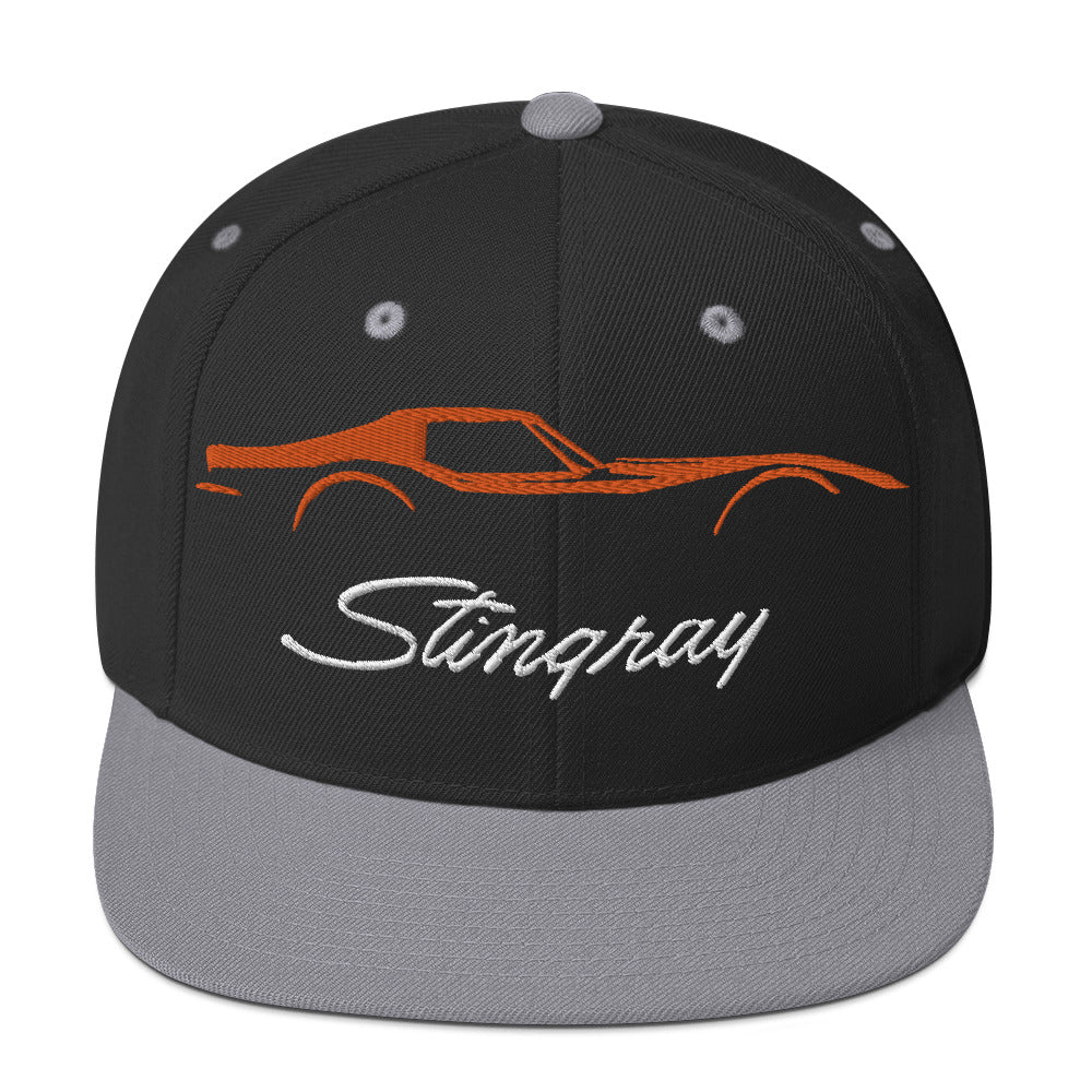 C3 Corvette Stingray Orange Outline Silhouette 3rd Gen Vette Drivers Snapback Hat for Chevy Classic Car Owners