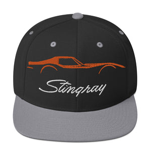 C3 Corvette Stingray Orange Outline Silhouette 3rd Gen Vette Drivers Snapback Hat for Chevy Classic Car Owners