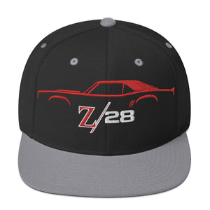 First Gen 1967 1968 1969 Chevy Camaro Z28 Red Outline Silhouette Embroidered Cap for Classic Car Owners Snapback Hat