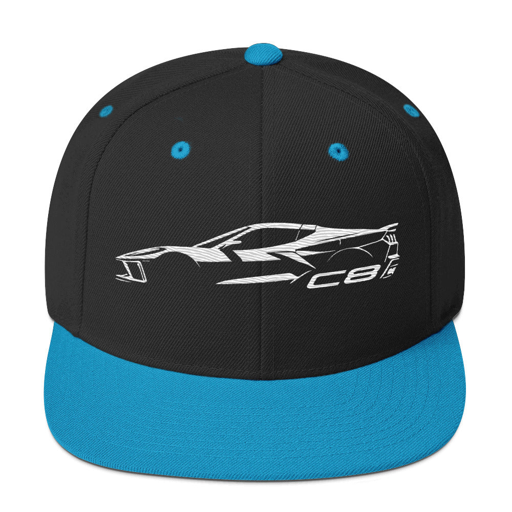 2024 Corvette C8 hat for Vette Drivers Arctic White Minimalist Silhouette Custom snapback Cap
