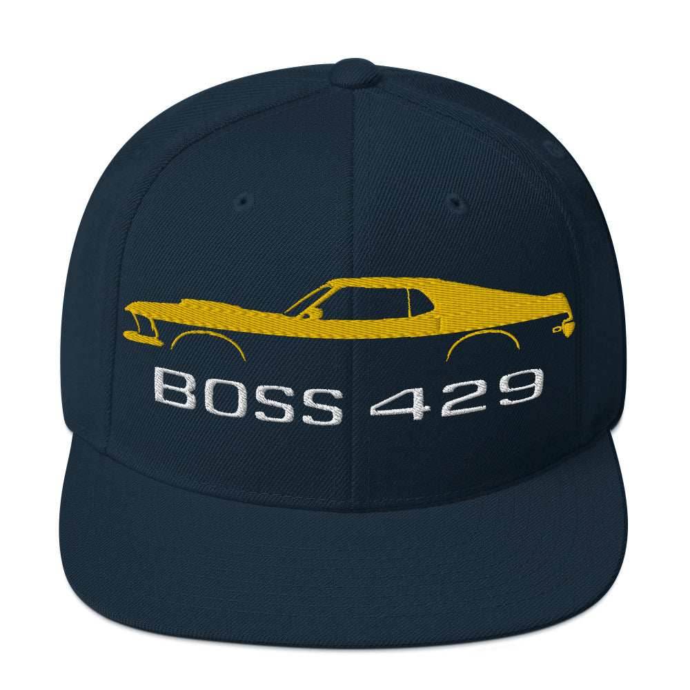 1969 Boss 429 Stang Yellow Muscle Car Owners Drivers Custom Embroidered Snapback Hat Adjustable Snap Back