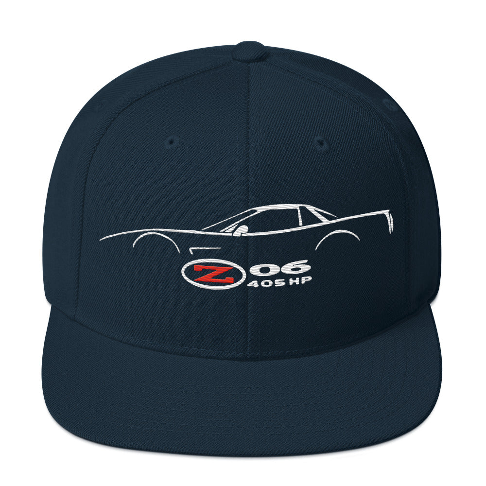 C5 Corvette Z06 snapback hat for Vette Drivers Enthusiasts Speed Lovers Silhouette Custom cap 405 horsepower