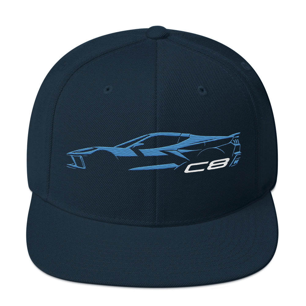 2024 Corvette C8 hat for Vette Drivers Rapid Blue Minimalist Silhouette Custom snapback Cap