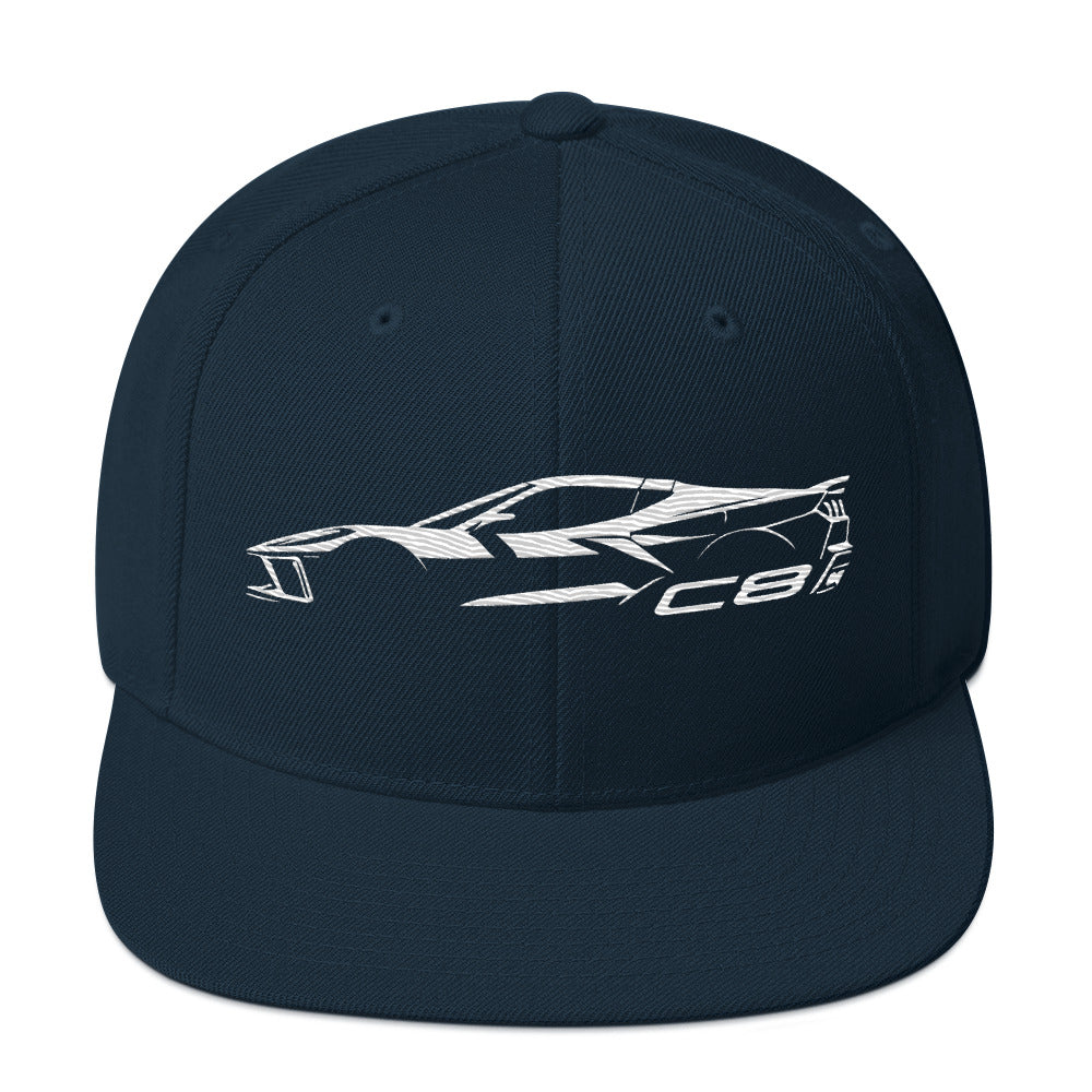 2024 Corvette C8 hat for Vette Drivers Arctic White Minimalist Silhouette Custom snapback Cap