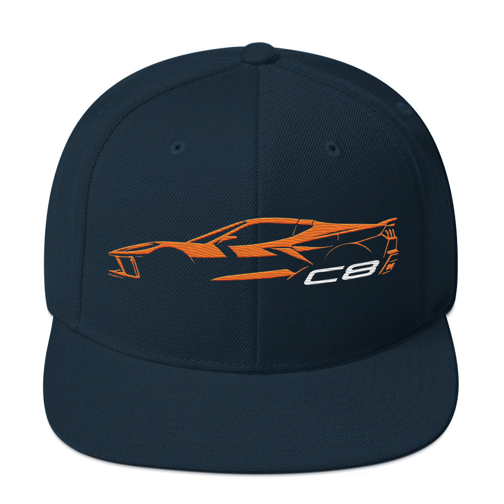 2024 Corvette C8 hat for Vette Drivers Amplify Orange Minimalist Silhouette snapback Cap