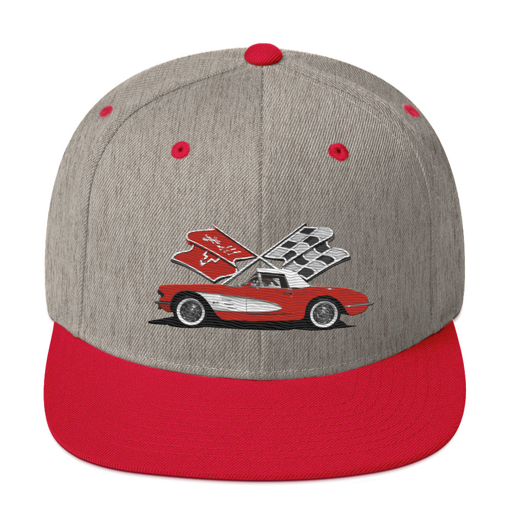 Red Corvette C1 Antique Classic Car owner gift Snapback Hat adjustable snap back