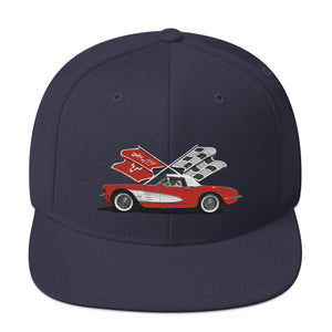 Red Corvette C1 Antique Classic Car owner gift Snapback Hat adjustable snap back