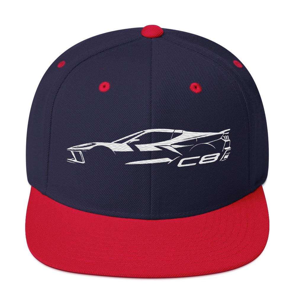 2024 Corvette C8 hat for Vette Drivers Arctic White Minimalist Silhouette Custom snapback Cap