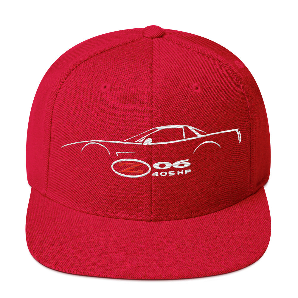 C5 Corvette Z06 snapback hat for Vette Drivers Enthusiasts Speed Lovers Silhouette Custom cap 405 horsepower