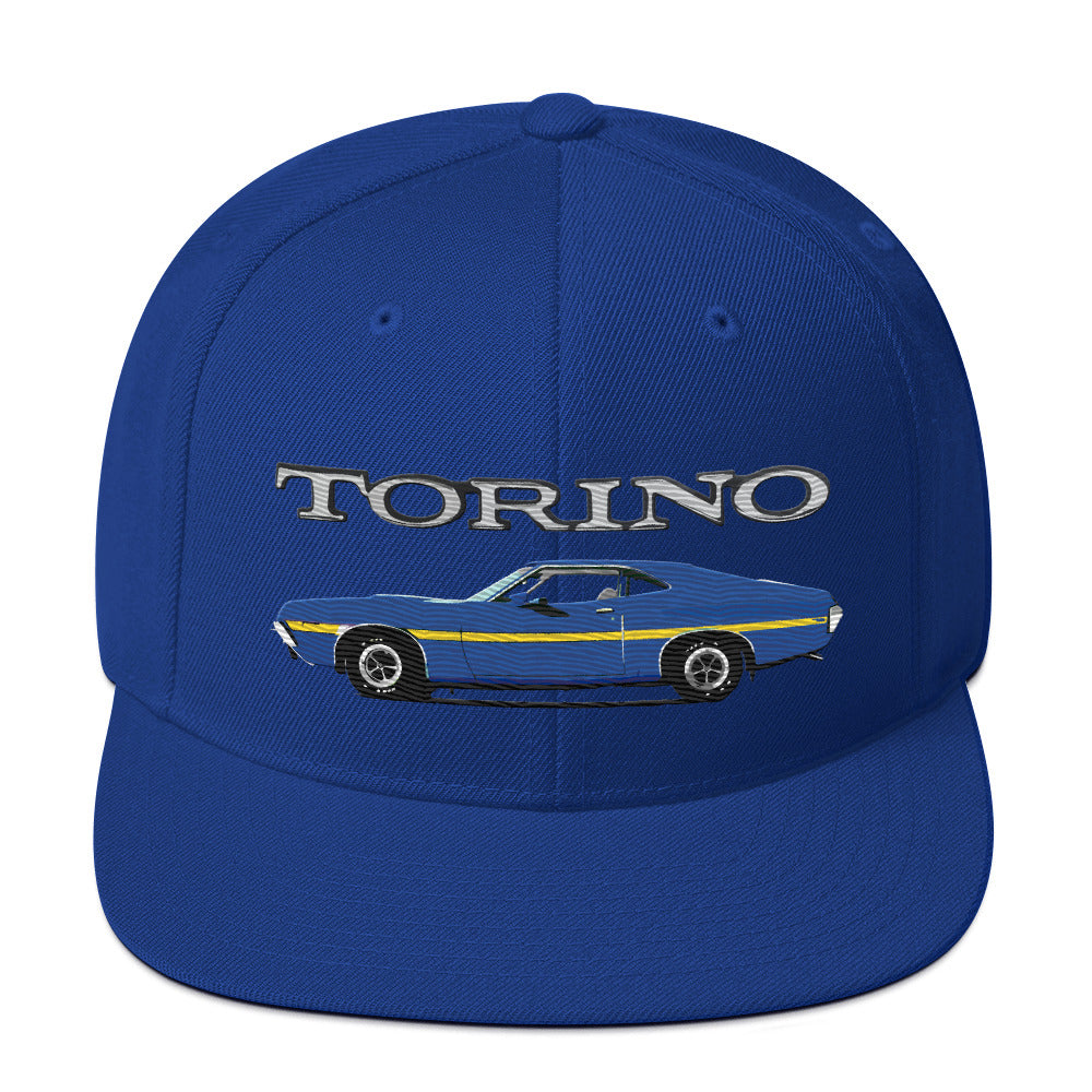 1972 Gran Torino Blue Muscle Car Owner Snapback Hat adjustable snap back