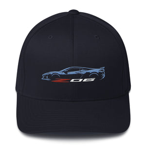 2024 2025 Corvette C8 Z06 Rapid Blue Silhouette 8th Generation Vette Drivers Custom Structured Twill Cap Flexible Fitted Hat