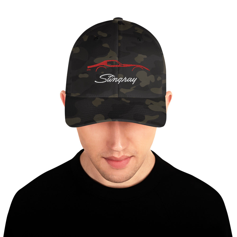 Red C3 Corvette Sports Car Stingray Silhouette 3rd Gen Vette Driver Custom Embroidered Structured Twill Cap flexible fitted hat