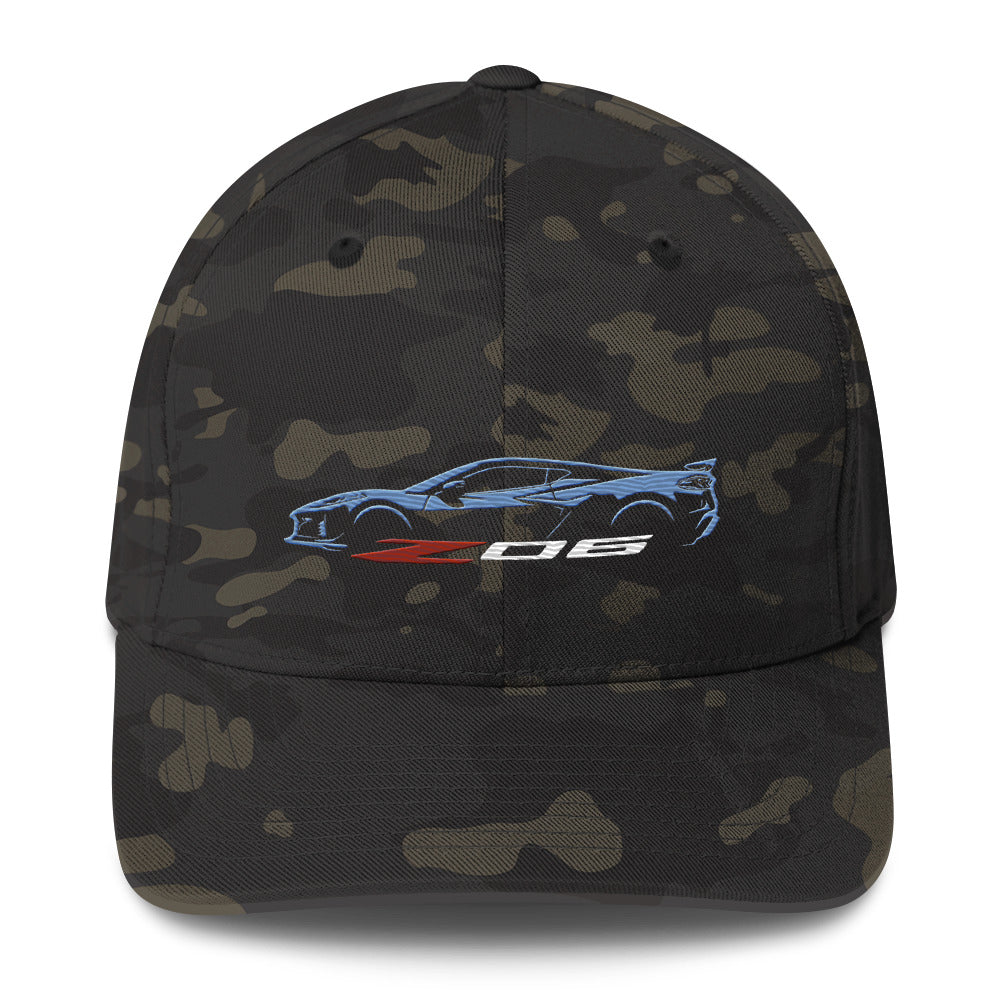 2024 2025 Corvette C8 Z06 Rapid Blue Silhouette 8th Generation Vette Drivers Custom Structured Twill Cap Flexible Fitted Hat