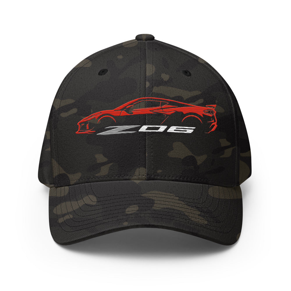 2024 2025 Corvette C8 Z06 Torch Red Silhouette 8th Generation Vette Drivers Custom Structured Twill Cap Flexible Fitted Hat