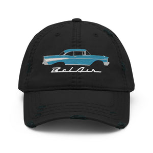 1957 Bel Air Tropical Turquoise Hardtop Antique 57 Chevy Classic Car Graphic Distressed Dad Hat