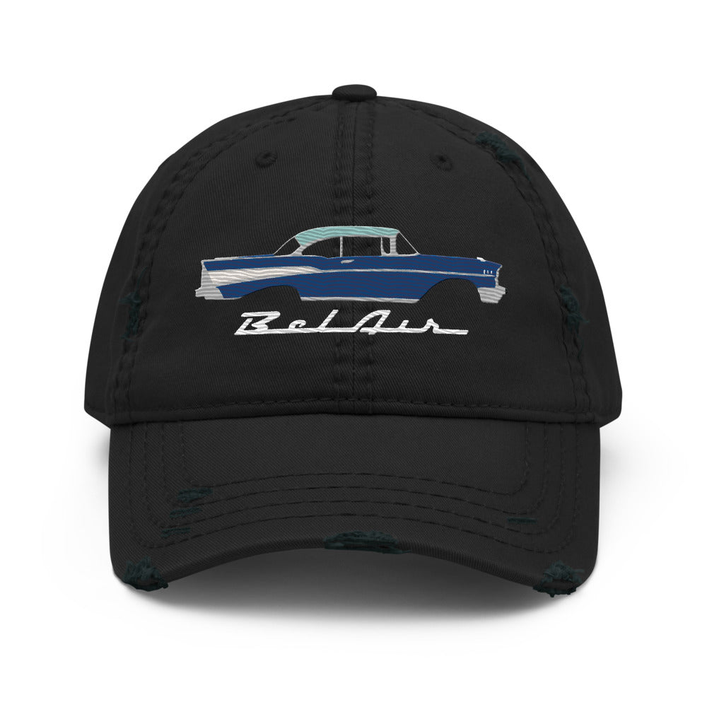 1957 Bel Air Harbor Larkspur Blue Hardtop Antique 57 Chevy Classic Car Distressed Dad Hat