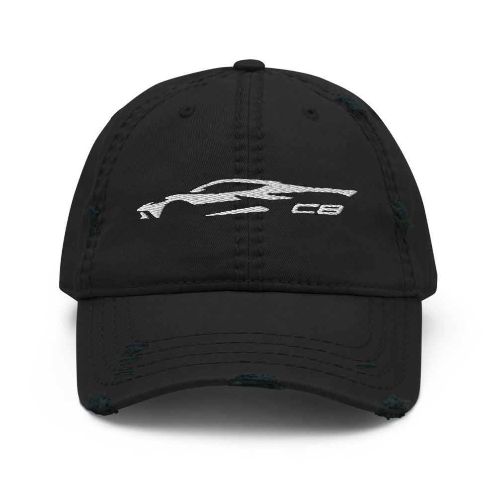 2023 C8 Outline Silhouette 8th Gen Mid Engine Vette Distressed Dad Hat