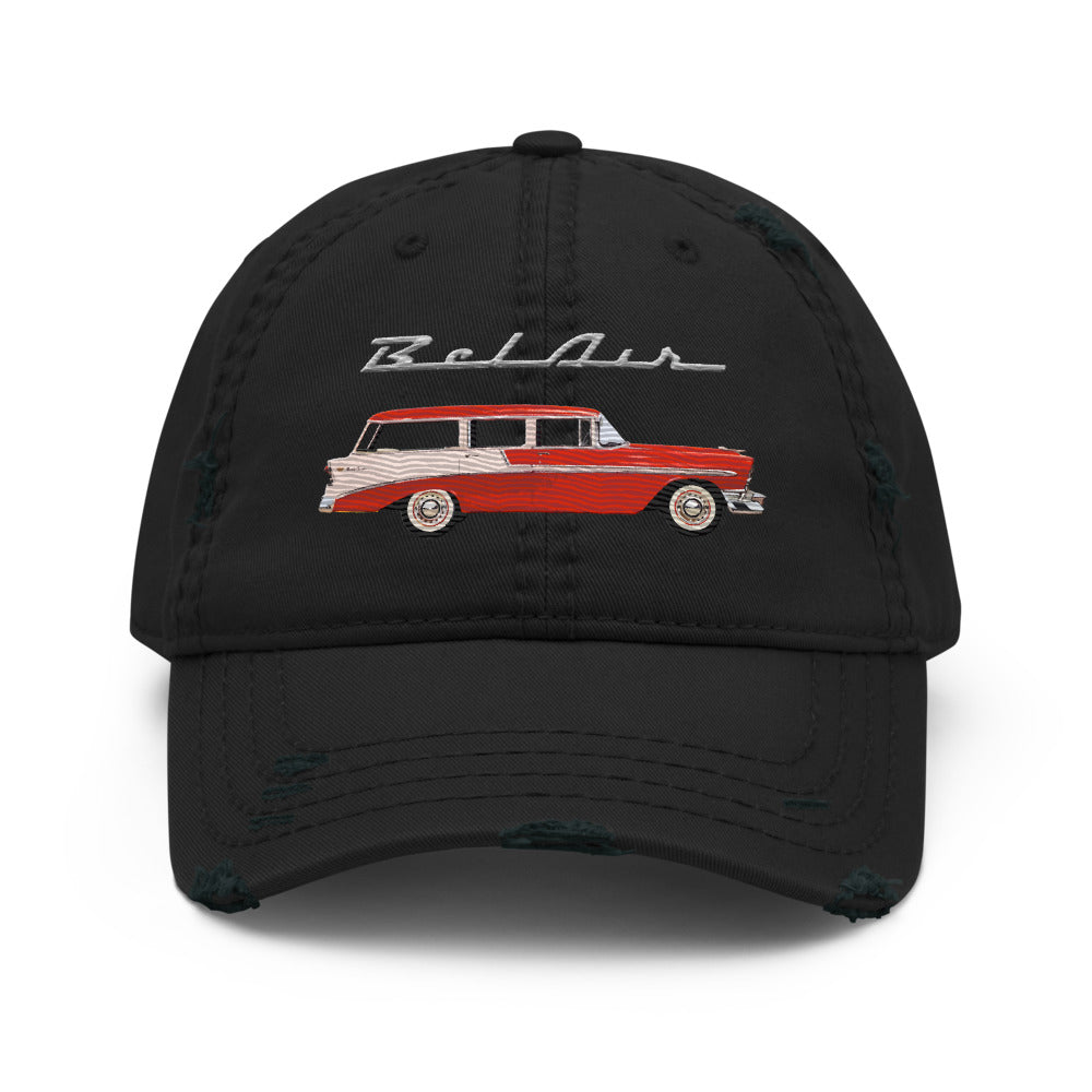 1954 Chevy Bel Air Wagon Red Antique Car Distressed Dad Hat