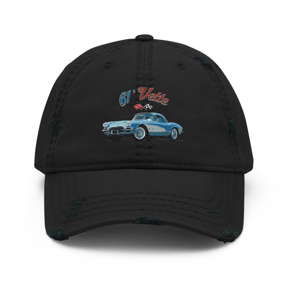 1961 Corvette C1 Jewel Blue 61 Vette Owner Classic Car embroidered Distressed Dad Hat