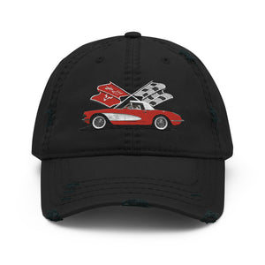 Red Corvette C1 Antique Classic Car owner gift Distressed Dad Hat