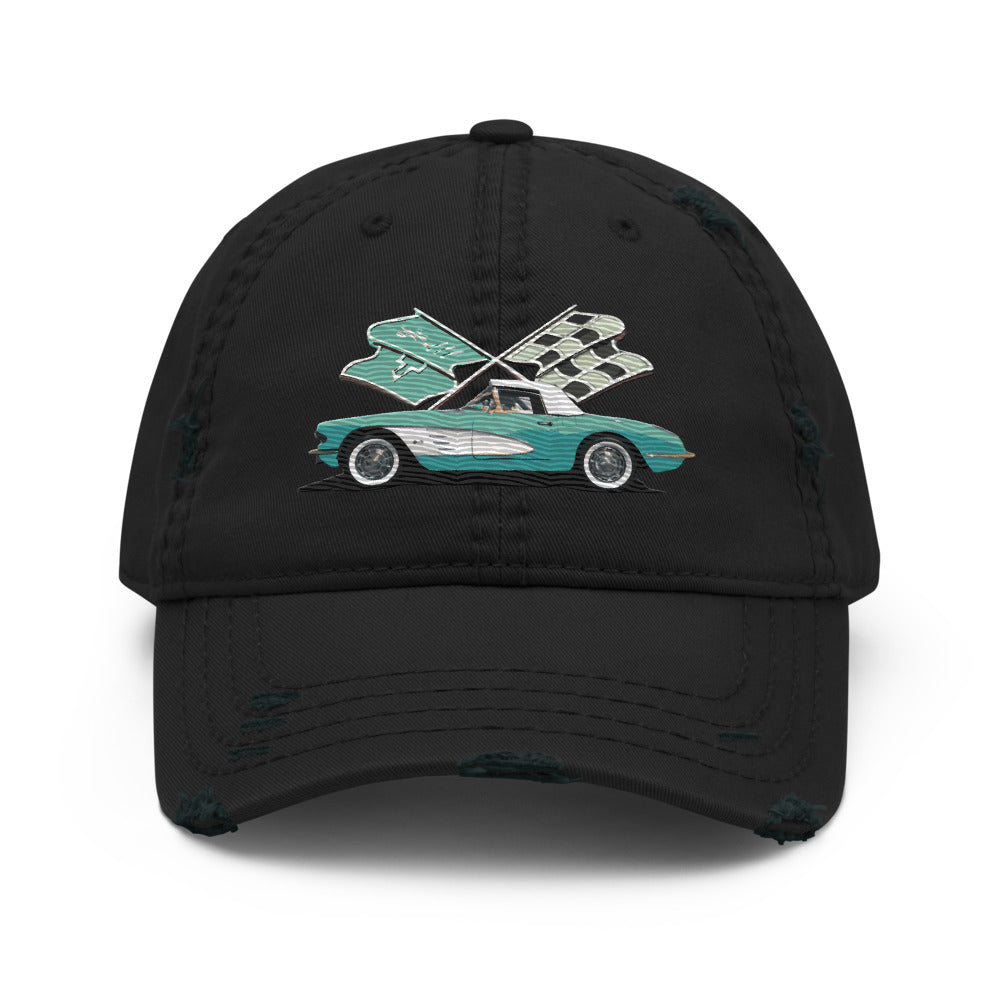 Corvette C1 Aqua Antique Classic Car owner gift Distressed Dad Hat