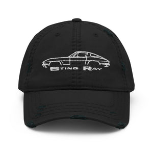 1963 Corvette Sting Ray Silhouette Embroidered Classic Car Distressed Dad Hat