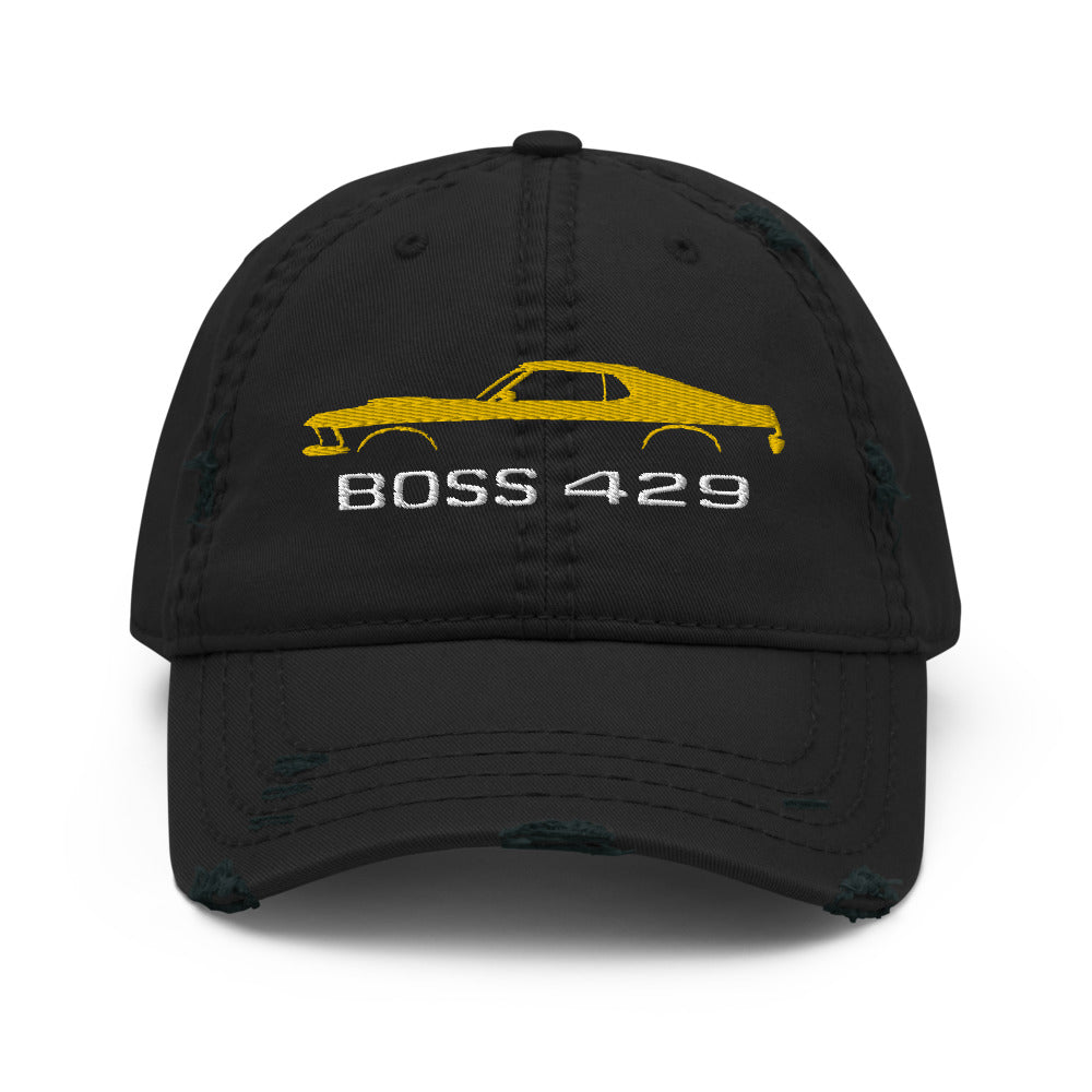 1969 Boss 429 Stang Yellow Muscle Car Owners Drivers Custom Embroidered Distressed Dad Hat