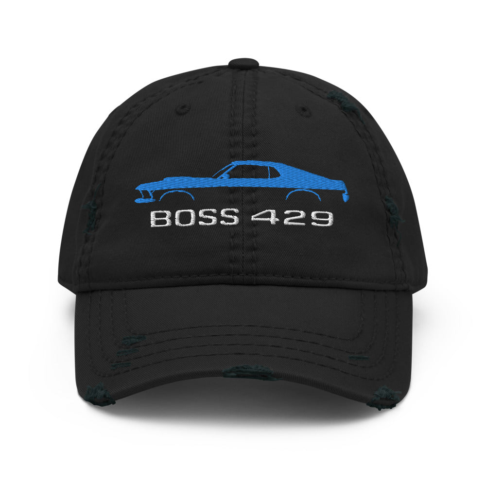 1969 Boss 429 Stang Blue Muscle Car Owners Drivers Custom Embroidered Distressed Dad Hat