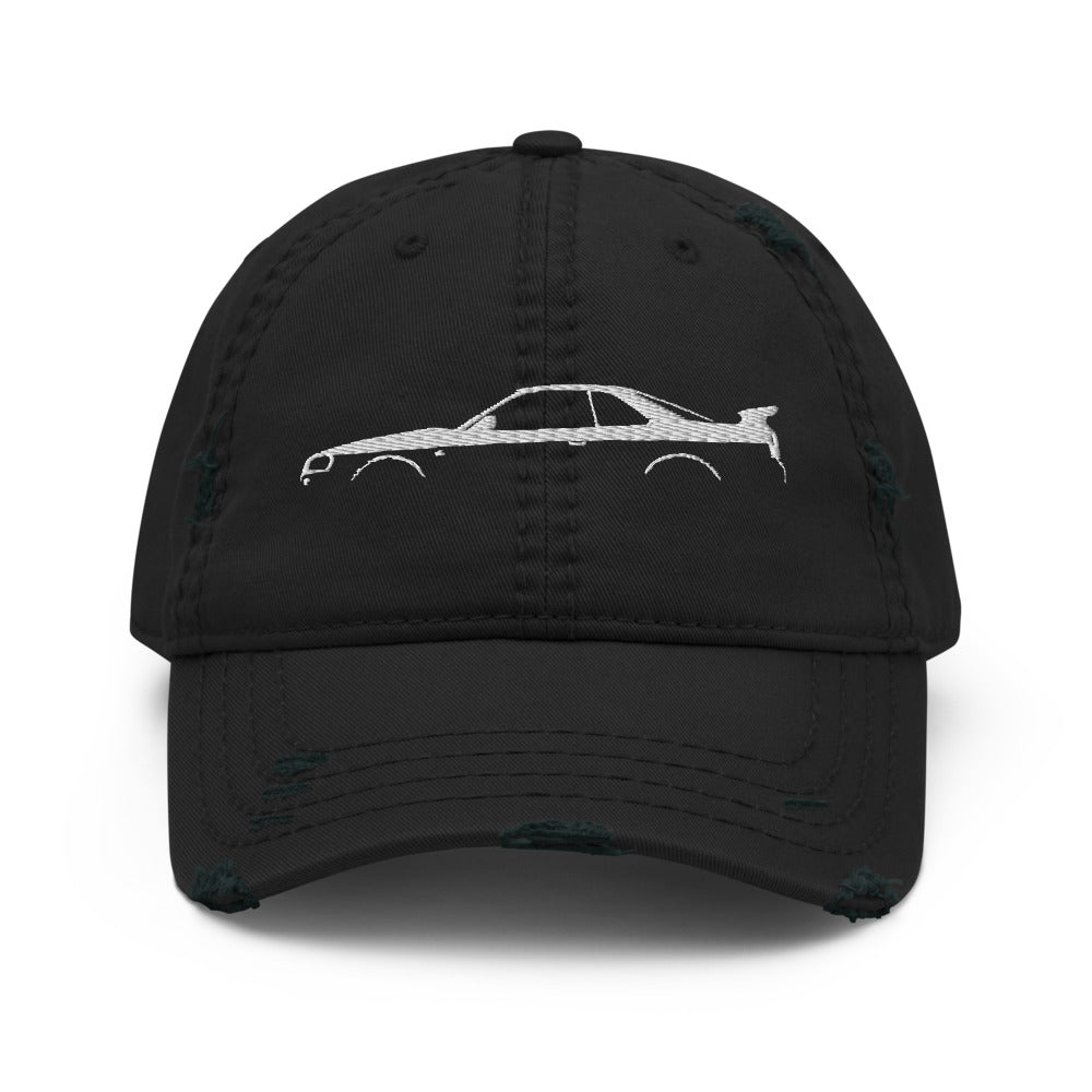 Japan Car Culture 90s JDM R34 GTR Outline Silhouette Japanese Monster GT-R Embroidered Distressed Dad Hat