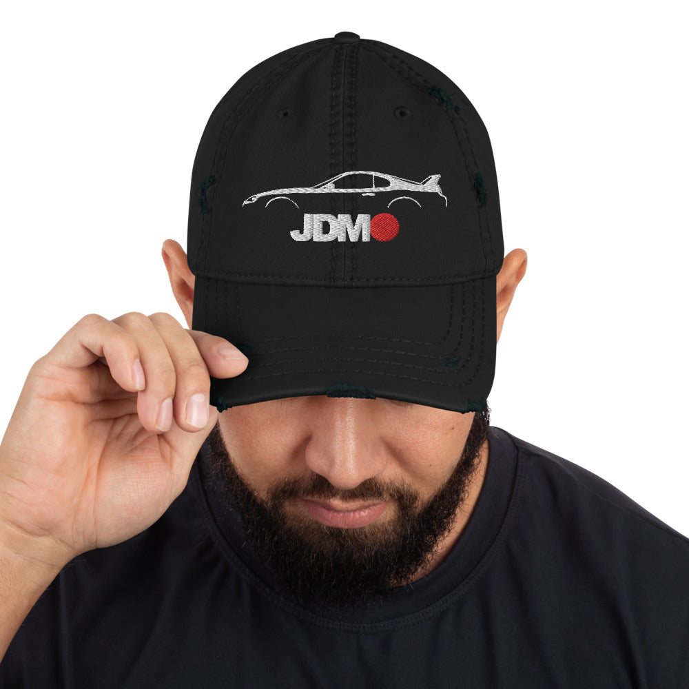Japanese Car Culture 90s JDM Supra custom embroidered outline silhouette Distressed Dad Hat