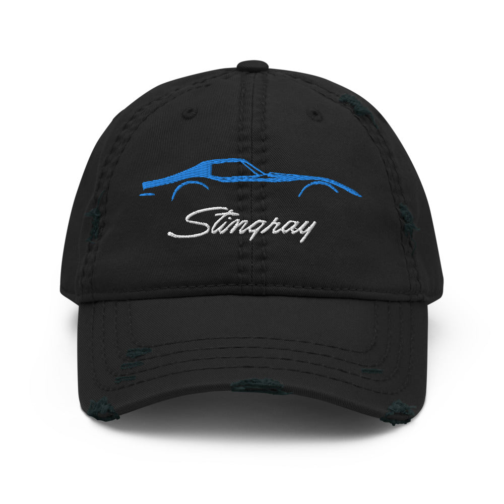 Blue C3 Corvette Sports Car Stingray Silhouette 3rd Gen Vette Driver Custom Embroidered Distressed Dad Hat