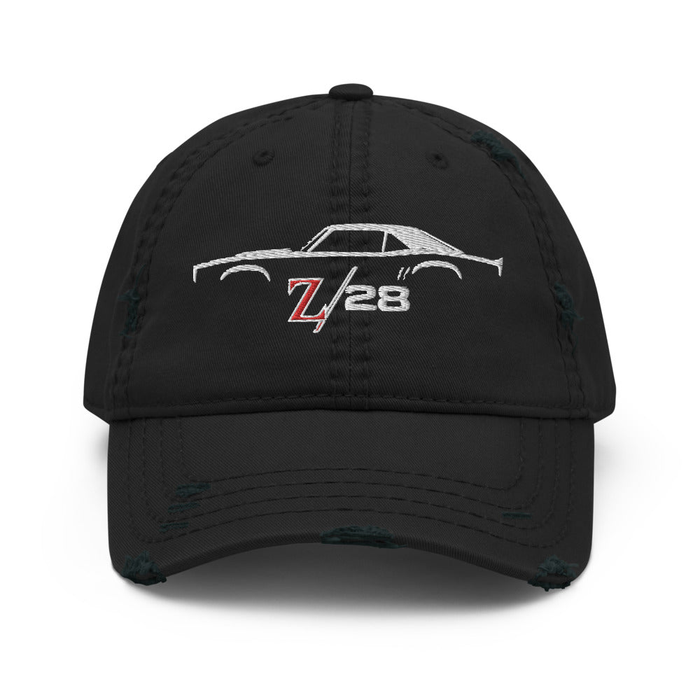 First Gen 1967 1968 1969 Chevy Camaro Z28 Outline Silhouette Embroidered cap for Classic Car Owners Distressed Dad Hat