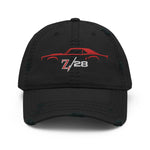 First Gen 1967 1968 1969 Chevy Camaro Z28 Red Outline Silhouette Embroidered Cap for Classic Car Owners Distressed Dad Hat