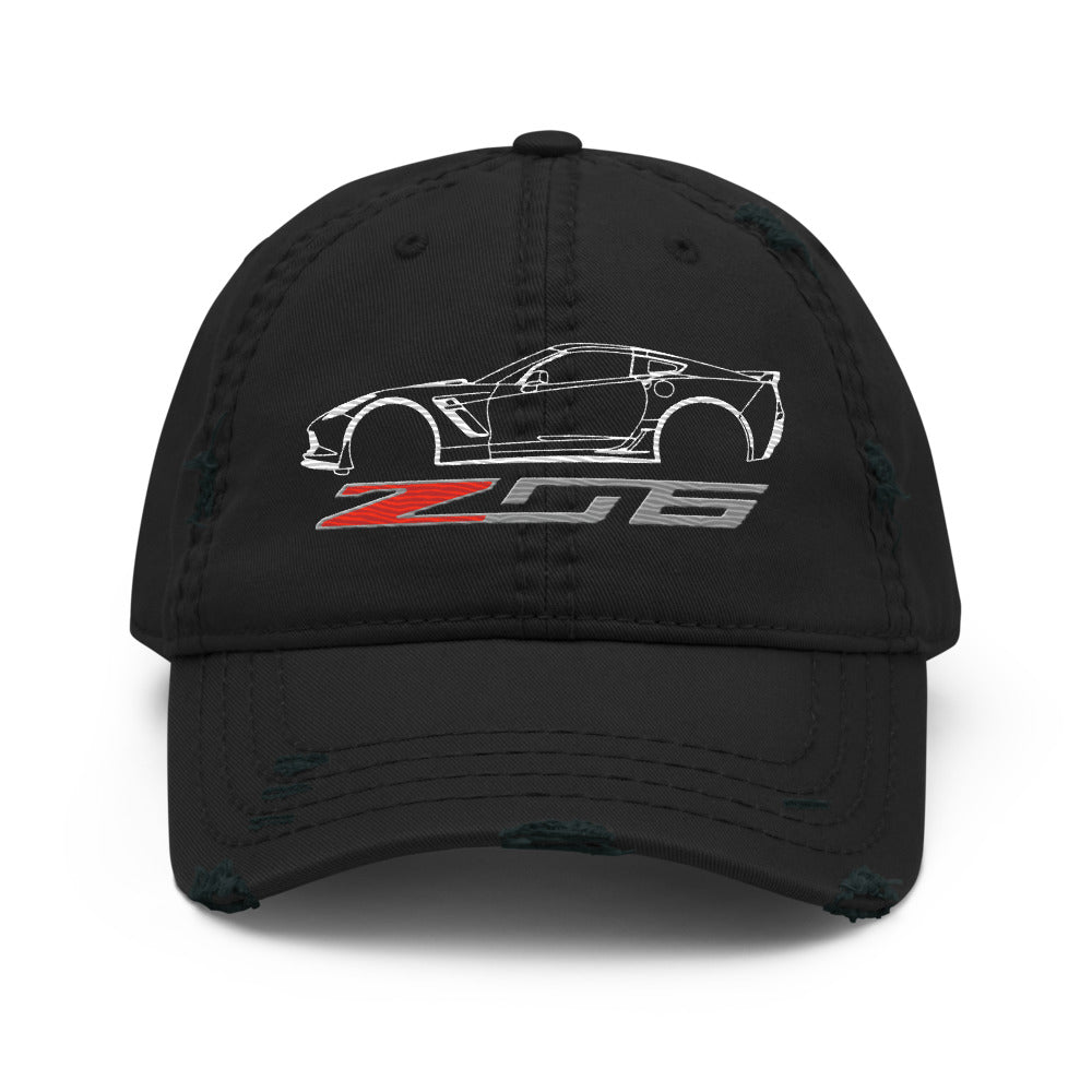 C7 Corvette Z06 distessed Dad hat for 7th Gen Vette Drivers Owners Custom Car Show Baseball Cap