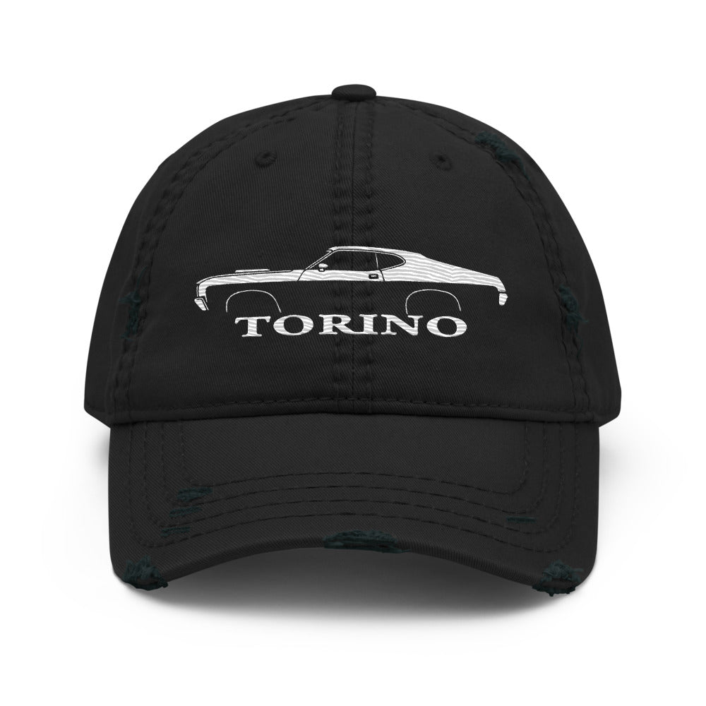 Silhouette 1972 Gran Torino hat for Muscle car Owners Enthusiasts Automotive distressed Cap